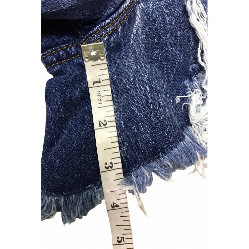 Good American bombshell cutoff denim shorts blue distressed high waisted Sz 0/25